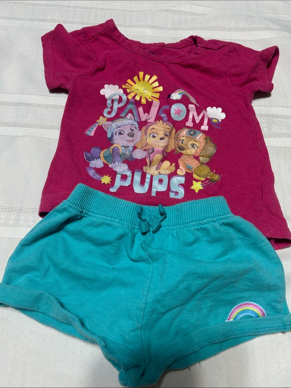 Nickelodeon Magenta Paw Patrol Graphic Tee with Teal Shorts